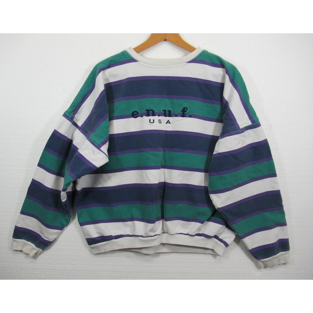 Vintage 90s ENUF Oversized Sweatshirt Men Medium Embroidered Crewneck Striped
